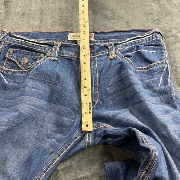 VTG Laguna Beach Jeans Men 40 Y2K Wide Leg White Stitch Streetwear Skull Blue - Picture 7 of 11